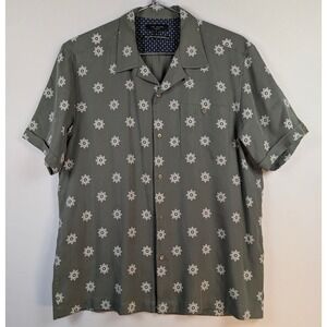 Ted Baker Camp Shirt Mens 4 EU Large Green Mandala Flower Short Sleeve EUC